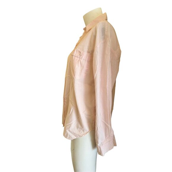 Pink white plaid gingham button up long sleeve preppy shirt women’s medium - Picture 4 of 4